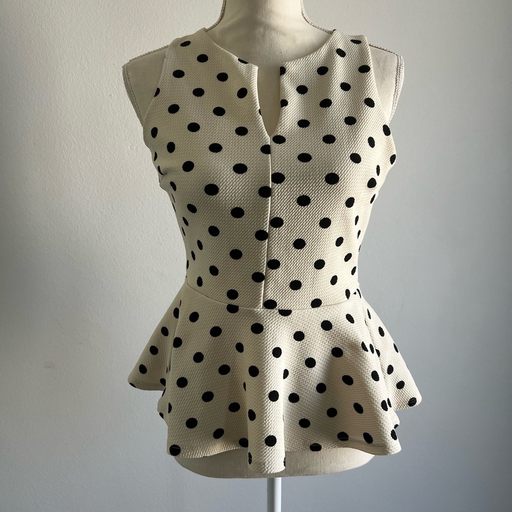 Soprano Black and White Polka Dot Peplum Blouse